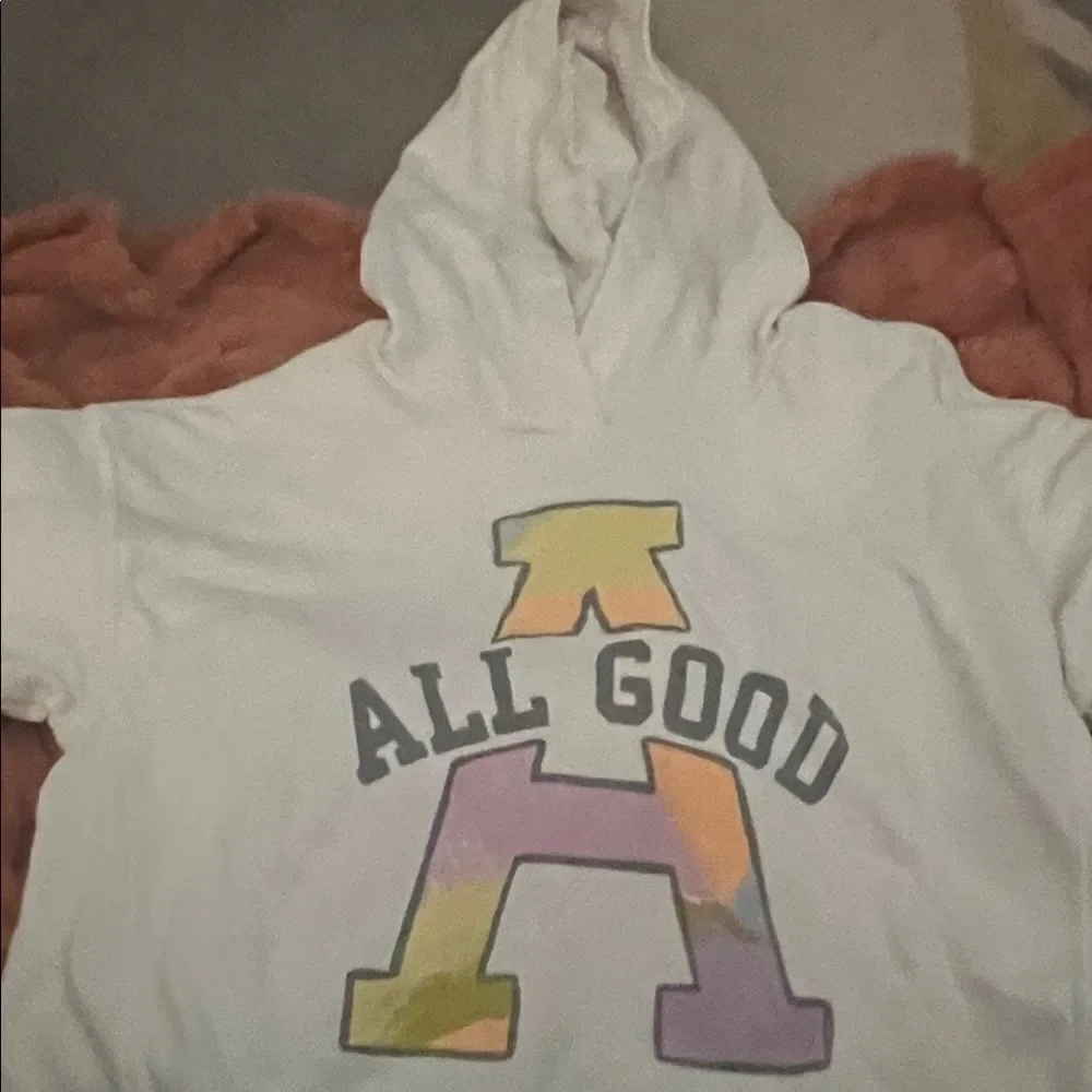 Old Navy White Hoodie with Multicolor 'All Good' Design